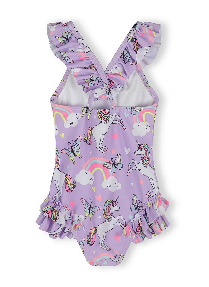 MINOTI Girls unicorn print lilac swimsuit with elastic straps